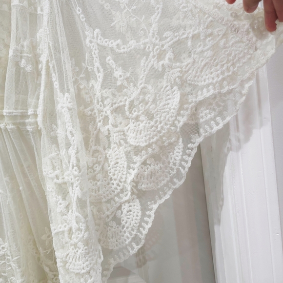 WINDSOR Ivory Mesh And Lace Beach Coverup, Small Medium, Drawstring Waist - Picture 9 of 16